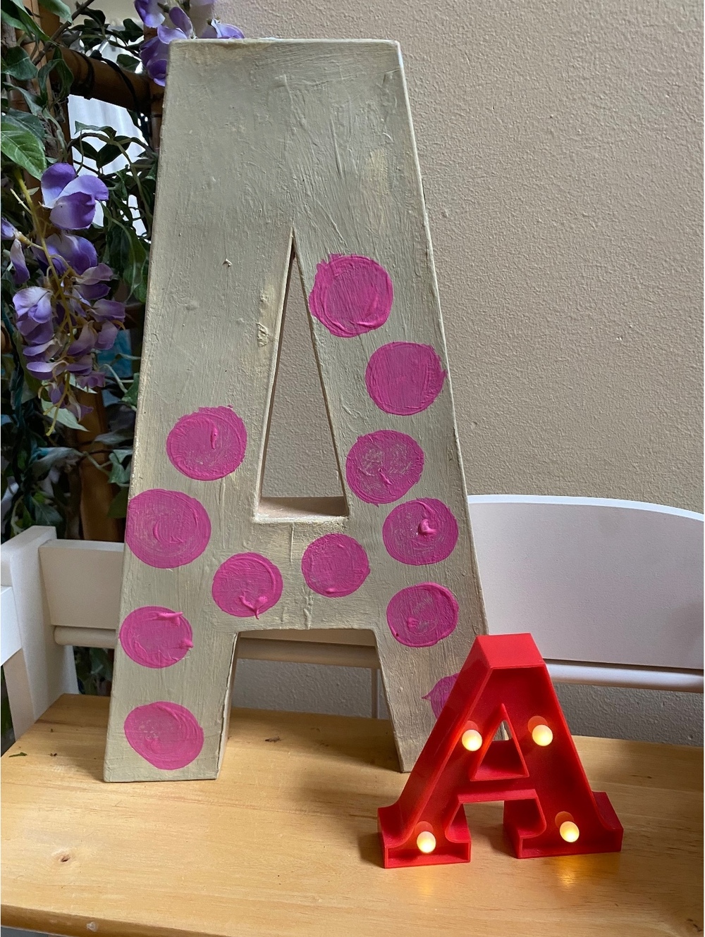Decorative Letter 'A' Light with Polka Dot Wooden Stand